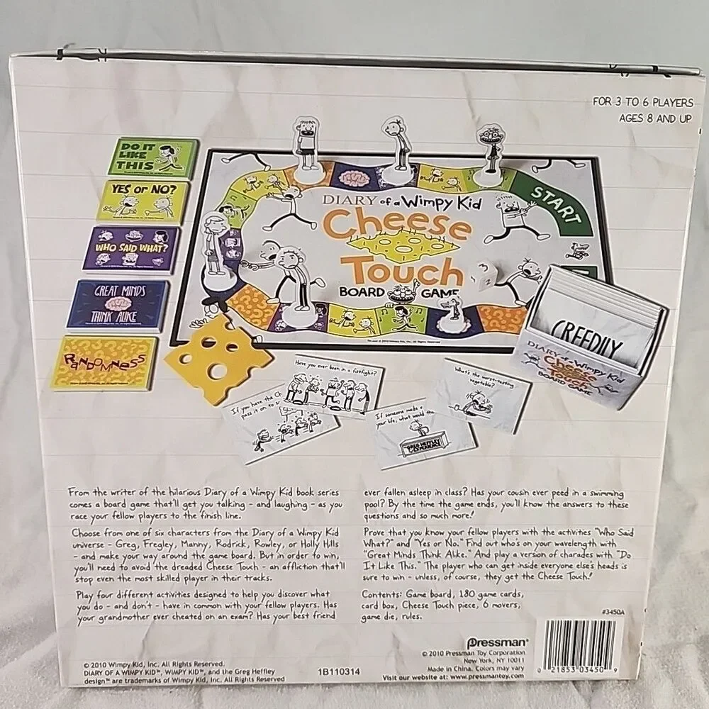 Diary of a Wimpy Kid Cheese Touch Board Game COMPLETE Pressman 2010 3-6 Players